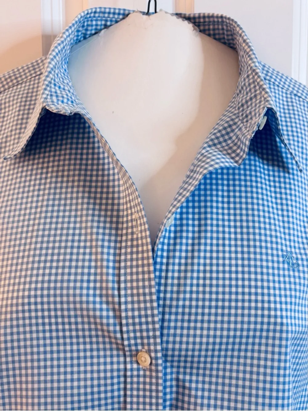Lauren Ralph Lauren Button-Up Shirt Blue Gingham Check large non-iron cotton - Picture 5 of 7